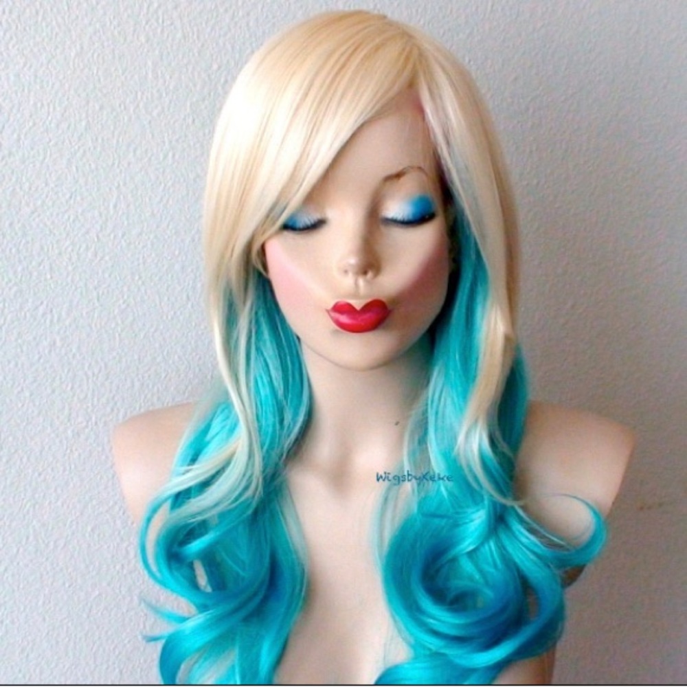 Blonde & Turquoise Ombré Wig Cosplay Costume - Picture 2 of 4